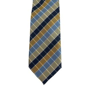 JOHN SPARKS Mens Plaid Necktie Silk Blend Blue Gold Formal Business‎